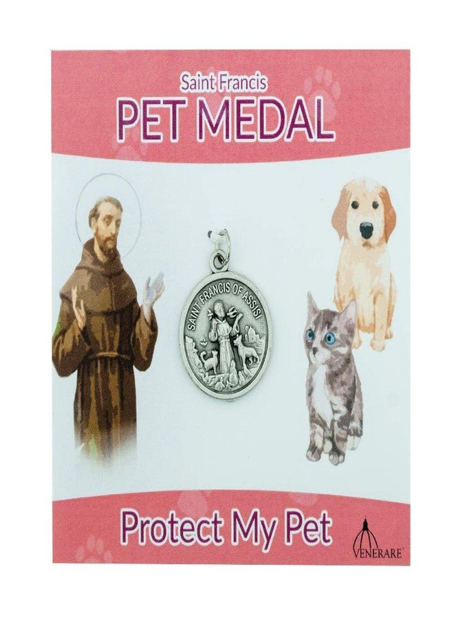 VENERARE St. Francis Pet Medal | Large Round Pet Collar Charm | A Great Gift for Pet Lovers | Comes with Different Colored Card | Christian Pet Goods (Pink Card) - Image 1